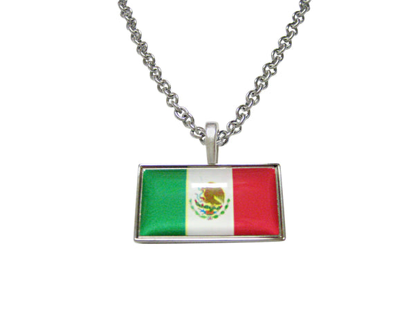 Thin Bordered Mexico Flag Pendant Necklace
