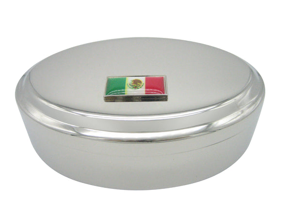 Thin Bordered Mexico Flag Pendant Oval Trinket Jewelry Box