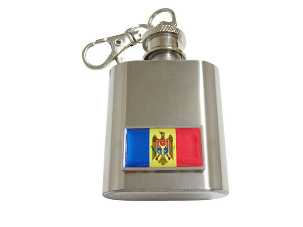 Thin Bordered Moldova Flag 1 Oz. Stainless Steel Key Chain Flask