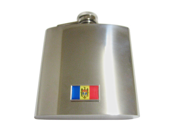 Thin Bordered Moldova Flag 6 Oz. Stainless Steel Flask