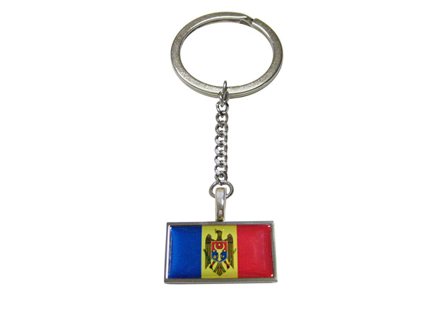 Thin Bordered Moldova Flag Pendant Keychain