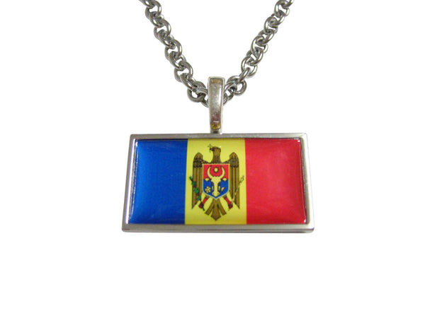Thin Bordered Moldova Flag Pendant Necklace