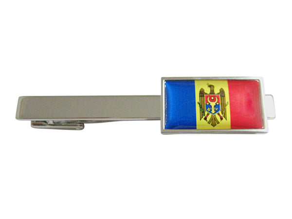 Thin Bordered Moldova Flag Square Tie Clip