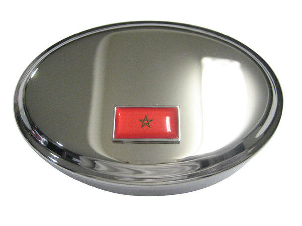 Thin Bordered Morocco Flag Oval Trinket Jewelry Box
