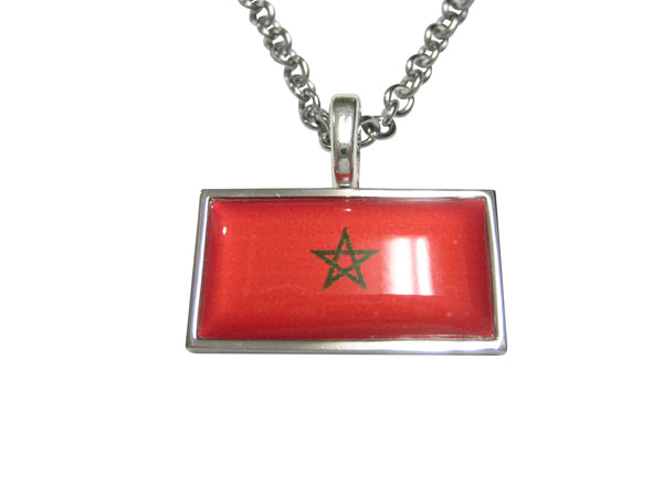 Thin Bordered Morocco Flag Pendant Necklace