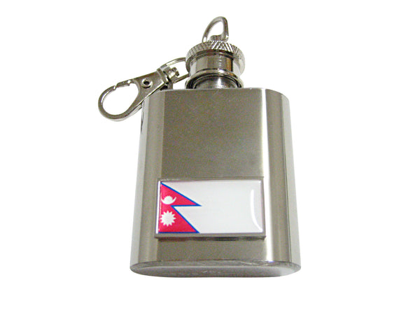 Thin Bordered Nepal Flag Pendant 1 Oz. Stainless Steel Key Chain Flask
