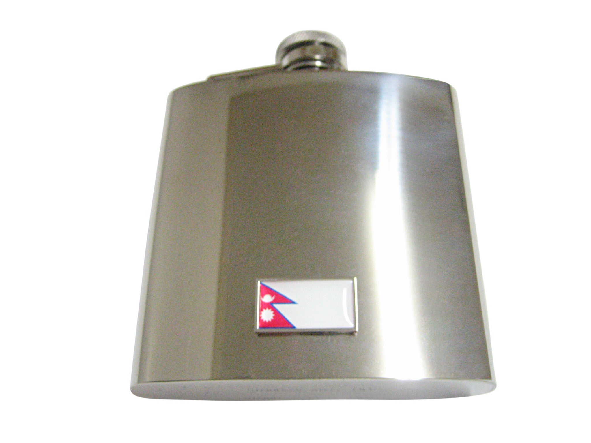 Thin Bordered Nepal Flag Pendant 6 Oz. Stainless Steel Flask