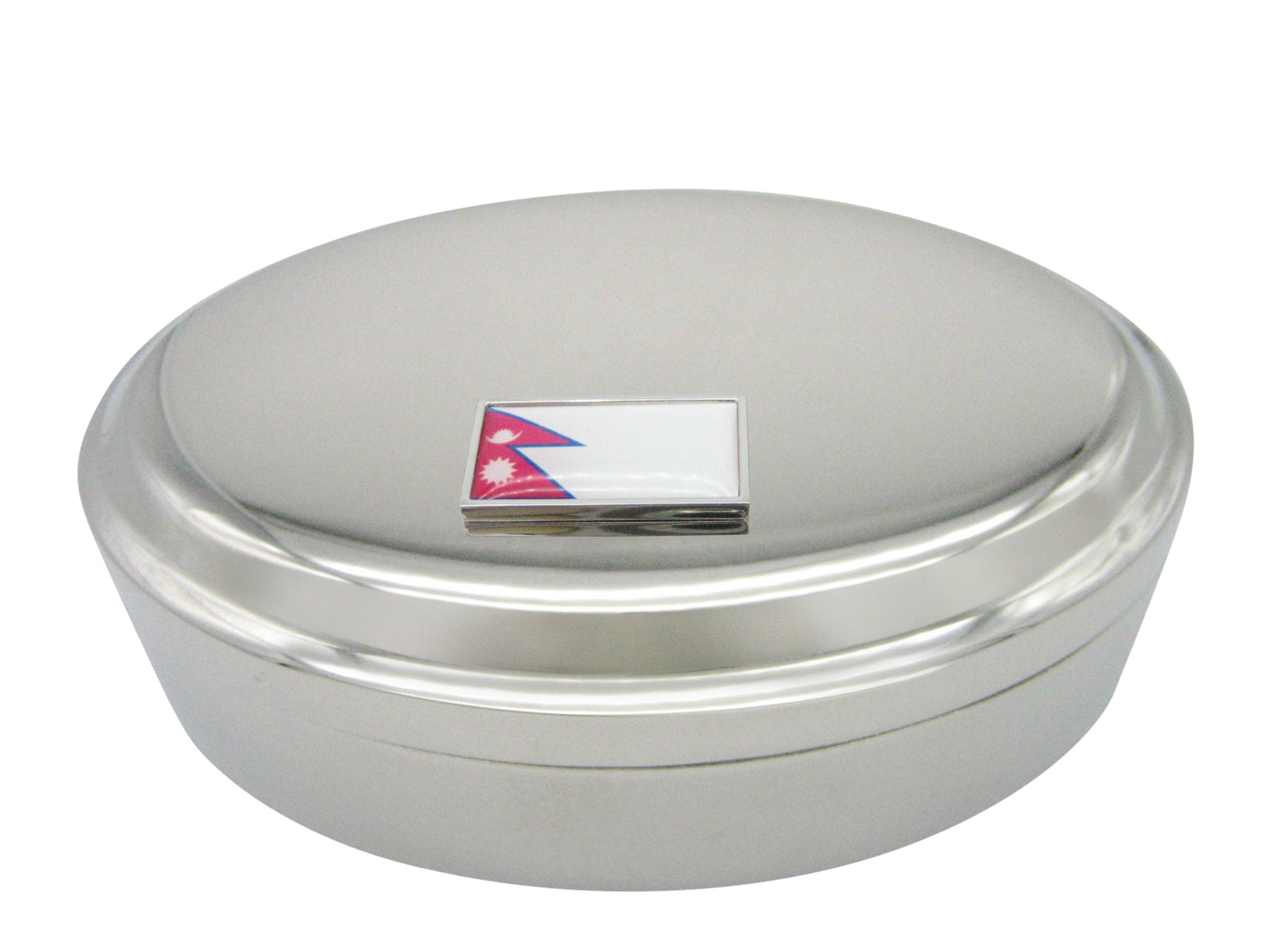 Thin Bordered Nepal Country Flag Pendant Oval Trinket Jewelry Box