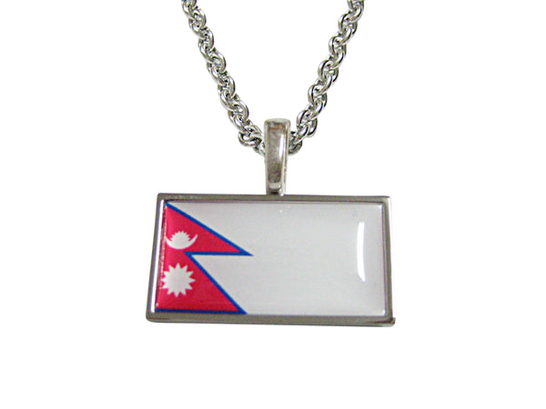 Thin Bordered Nepal Flag Pendant Necklace