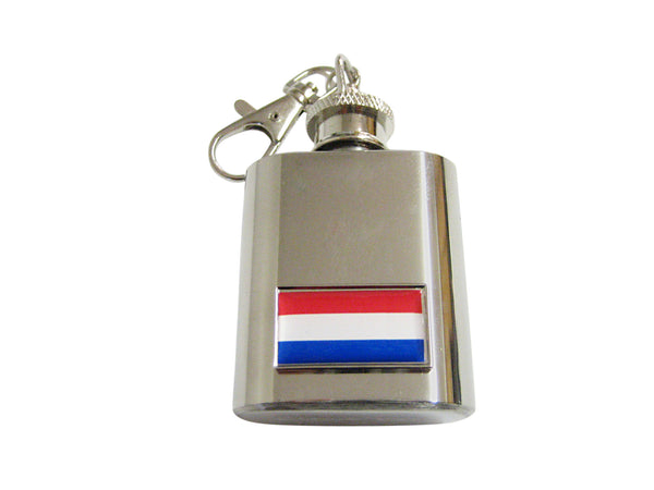 Thin Bordered Netherlands Flag Pendant 1 Oz. Stainless Steel Key Chain Flask