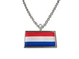 Thin Bordered Netherlands Flag Pendant Necklace