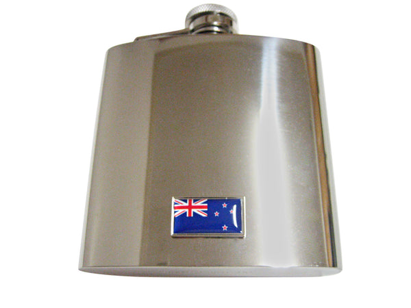 Thin Bordered New Zealand Flag Pendant 6 Oz. Stainless Steel Flask