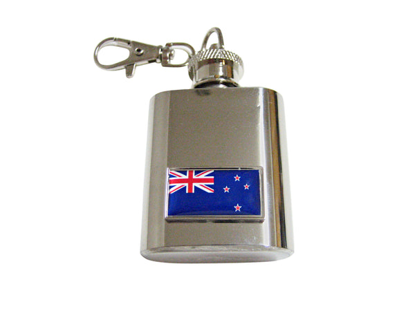 Thin Bordered New Zealand Flag Pendant 1 Oz. Stainless Steel Key Chain Flask