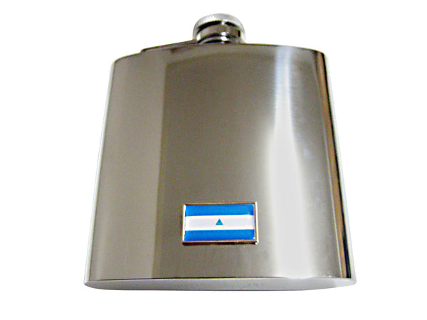 Thin Bordered Nicaragua Flag Pendant 6 Oz. Stainless Steel Flask