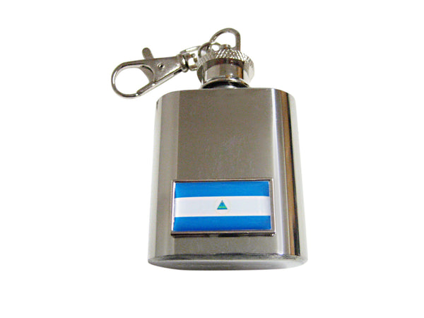 Thin Bordered Nicaragua Flag Pendant 1 Oz. Stainless Steel Key Chain Flask