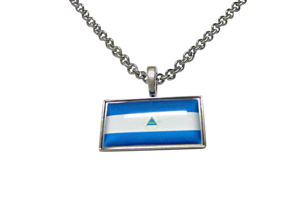 Thin Bordered Nicaragua Flag Pendant Necklace