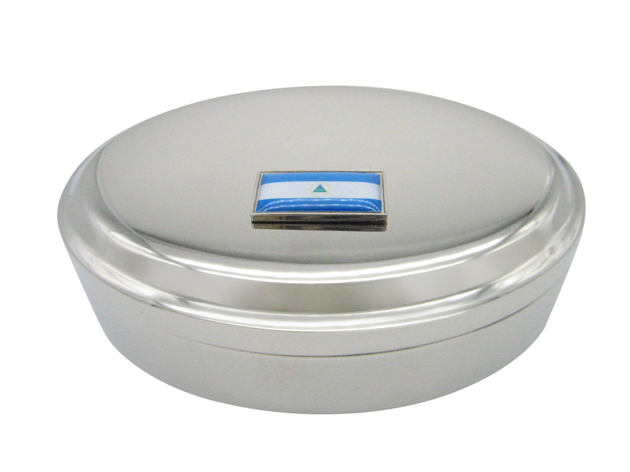 Nicaragua Flag Pendant Oval Trinket Jewelry Box