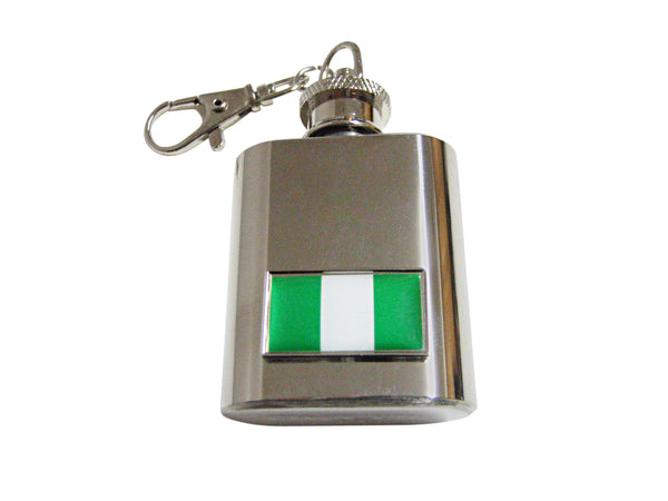 Thin Bordered Nigeria Flag Pendant 1 Oz. Stainless Steel Key Chain Flask