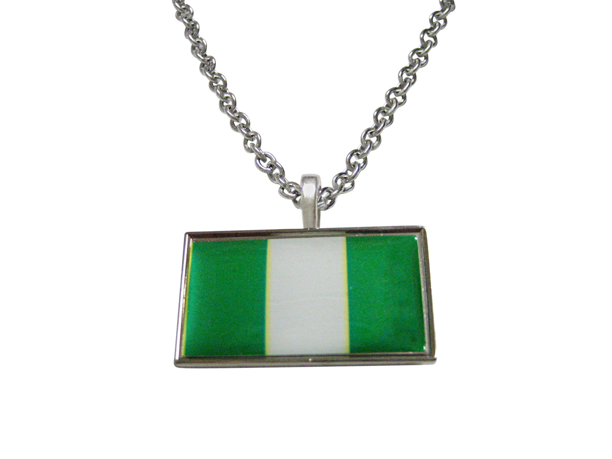 Thin Bordered Nigeria Flag Pendant Necklace