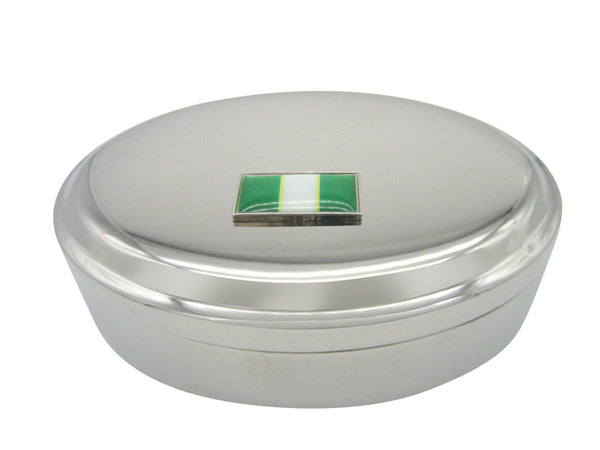 Thin Bordered Nigeria Flag Pendant Oval Trinket Jewelry Box