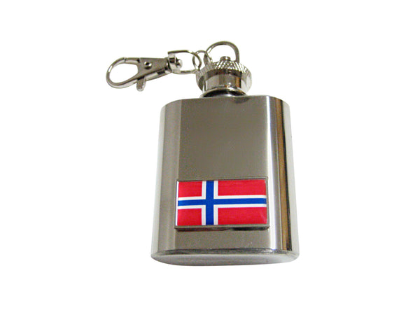 Thin Bordered Norway Flag Pendant 1 Oz. Stainless Steel Key Chain Flask