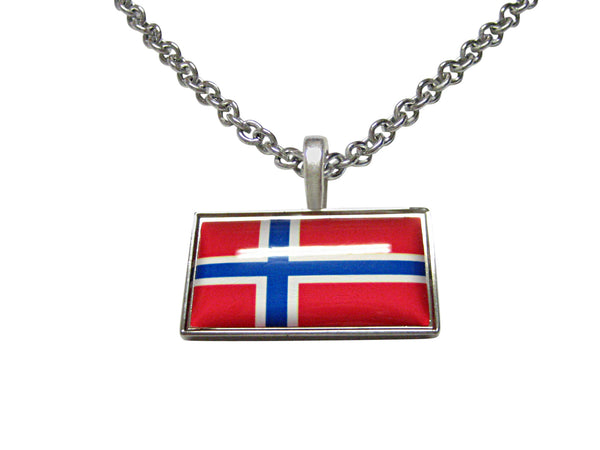 Thin Bordered Norway Flag Pendant Necklace