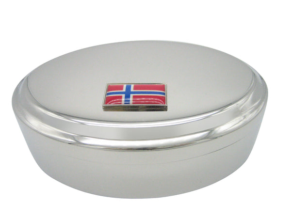 Thin Bordered Norway Flag Pendant Oval Trinket Jewelry Box