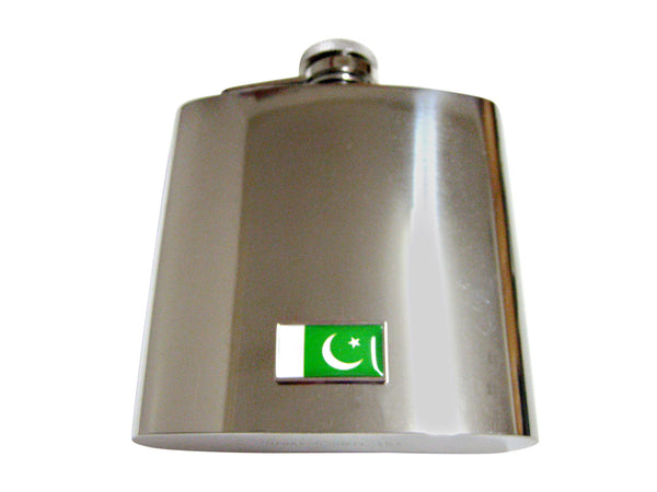 Thin Bordered Pakistan Flag Pendant 6 Oz. Stainless Steel Flask
