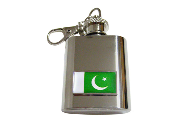 Thin Bordered Pakistan Flag Pendant 1 Oz. Stainless Steel Key Chain Flask