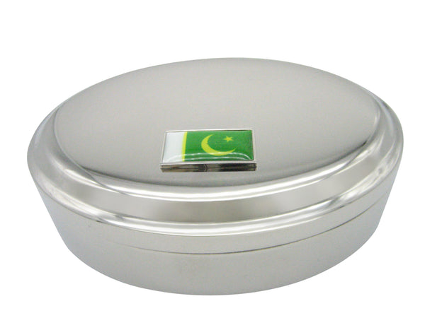 Thin Bordered Pakistan Flag Pendant Oval Trinket Jewelry Box