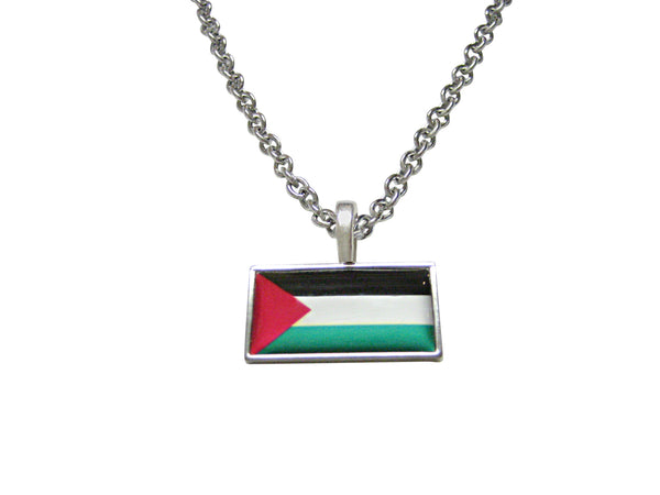 Thin Bordered Palestine Flag Pendant Necklace