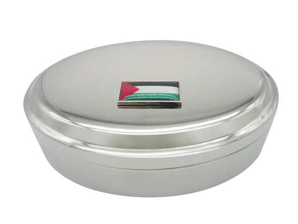 Thin Bordered Palestine Flag Pendant Oval Trinket Jewelry Box