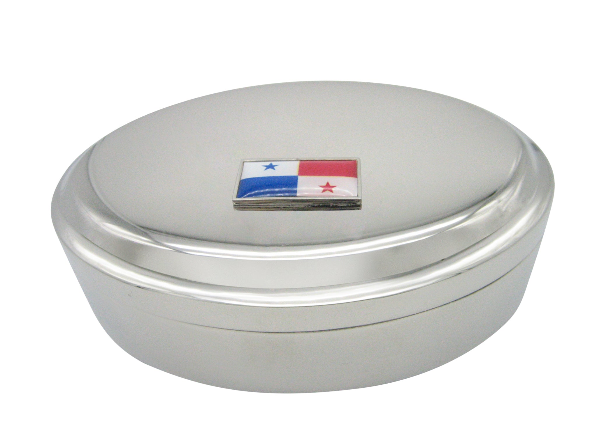Thin Bordered Panama Flag Pendant Oval Trinket Jewelry Box