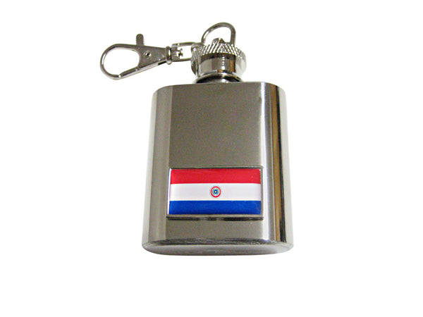 Thin Bordered Paraguay Flag Pendant 1 Oz. Stainless Steel Key Chain Flask