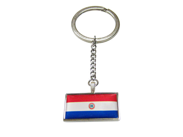 Thin Bordered Paraguay Flag Pendant Keychain