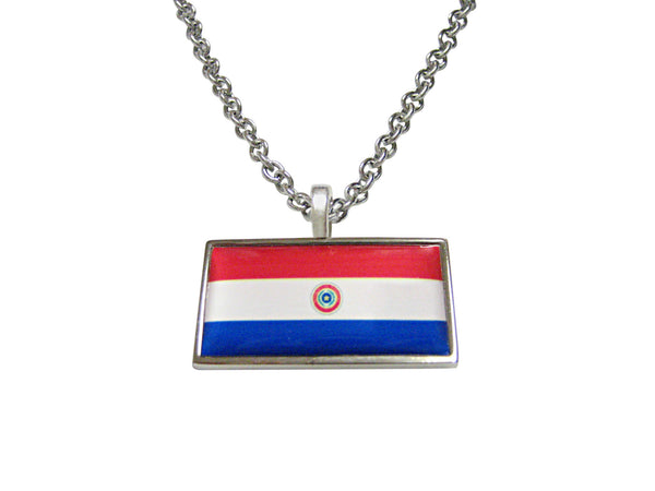 Thin Bordered Paraguay Flag Pendant Necklace