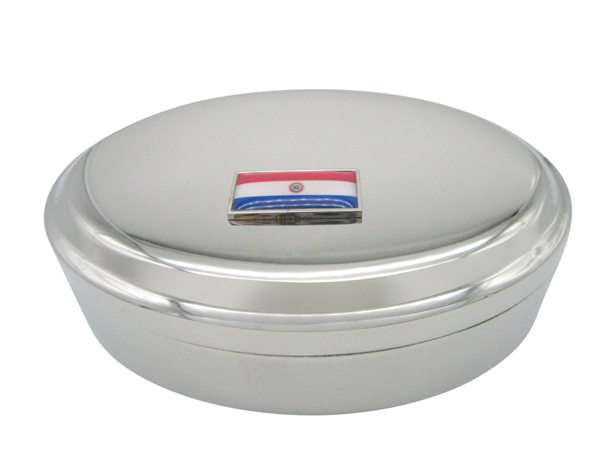 Thin Bordered Paraguay Flag Pendant Oval Trinket Jewelry Box