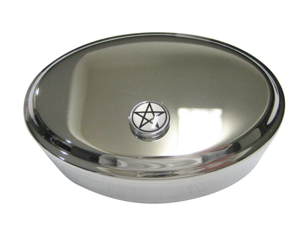 Thin Bordered Pentagram Star Oval Trinket Jewelry Box