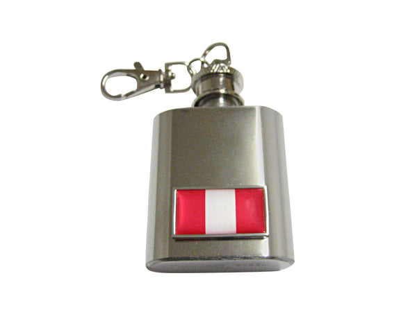 Thin Bordered Peru Flag Pendant 1 Oz. Stainless Steel Key Chain Flask