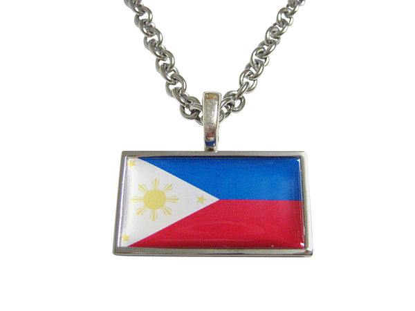 Thin Bordered Philippines Flag Pendant Necklace