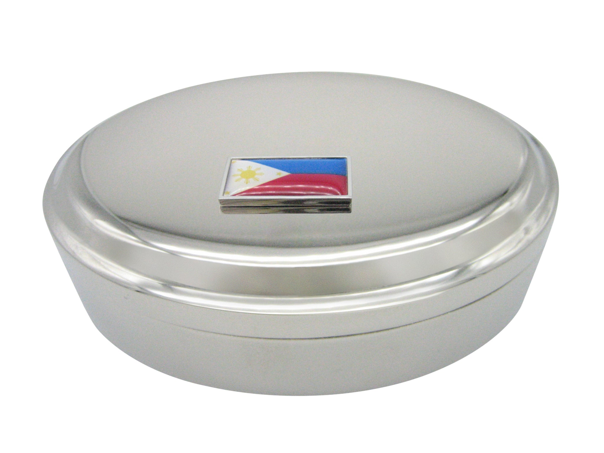 Thin Bordered Philippines Flag Pendant Oval Trinket Jewelry Box