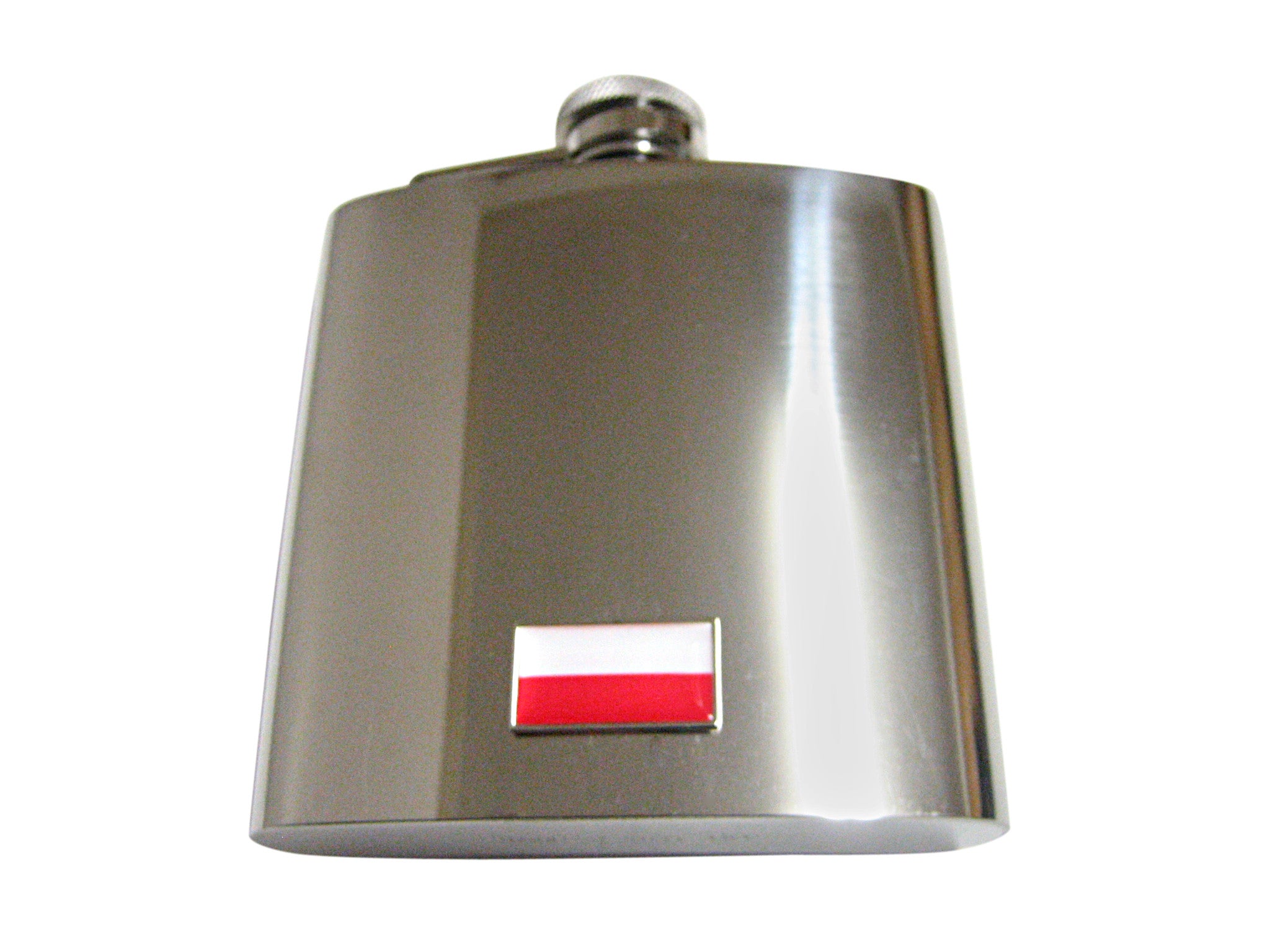 Thin Bordered Poland Flag Pendant 6 Oz. Stainless Steel Flask