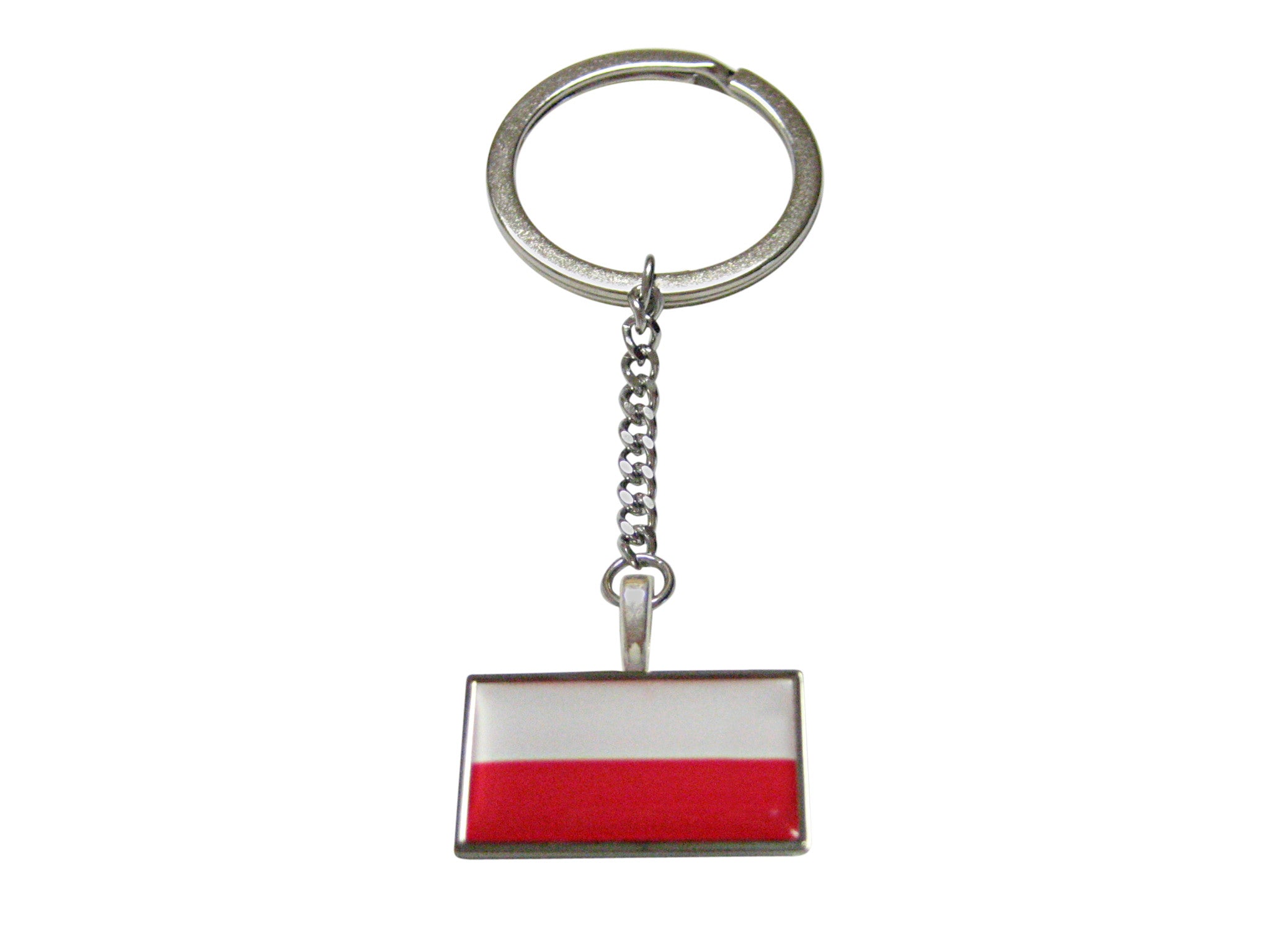 Thin Bordered Poland Flag Pendant Keychain
