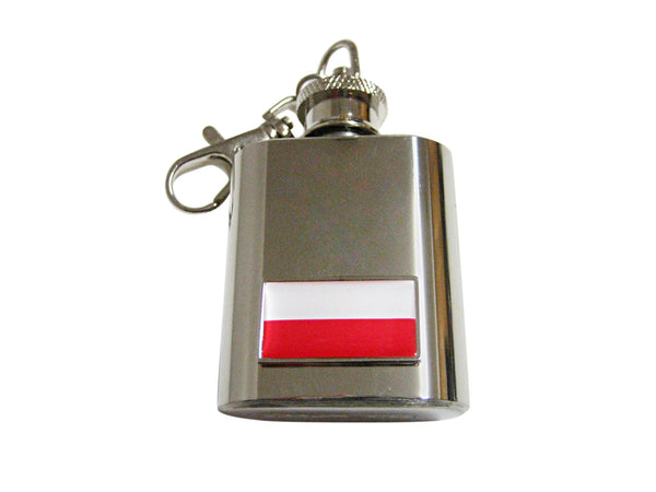 Thin Bordered Poland Flag Pendant 1 Oz. Stainless Steel Key Chain Flask