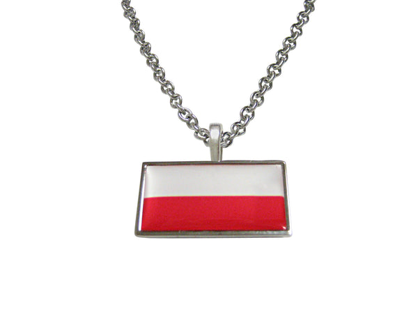 Thin Bordered Poland Flag Pendant Necklace