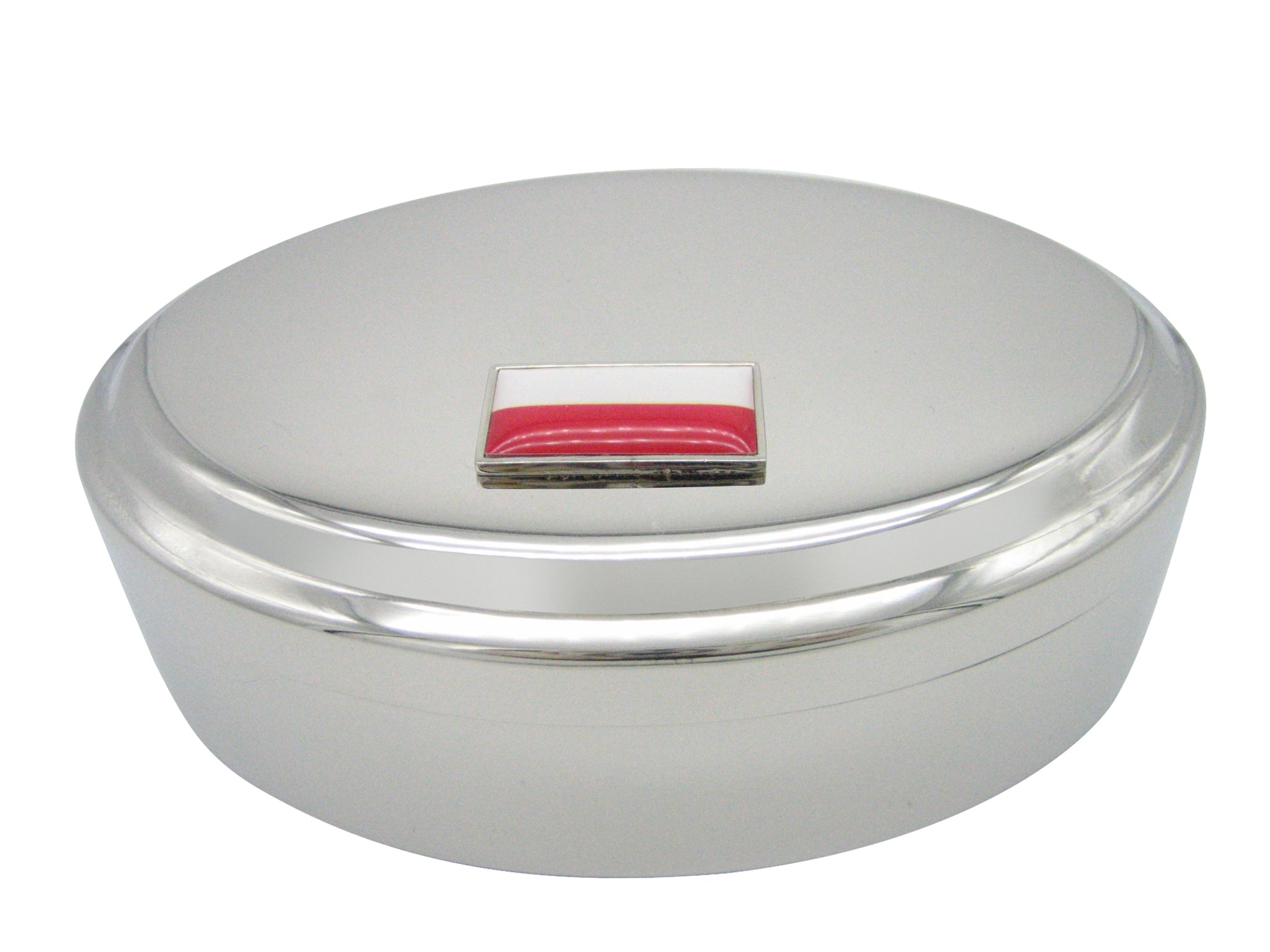 Thin Bordered Poland Flag Pendant Oval Trinket Jewelry Box