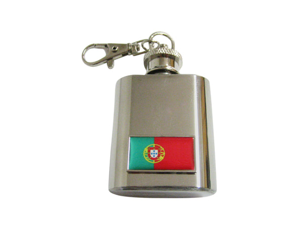 Thin Bordered Portugal Flag Pendant 1 Oz. Stainless Steel Key Chain Flask