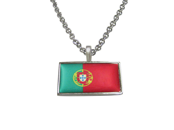 Thin Bordered Portugal Flag Pendant Necklace