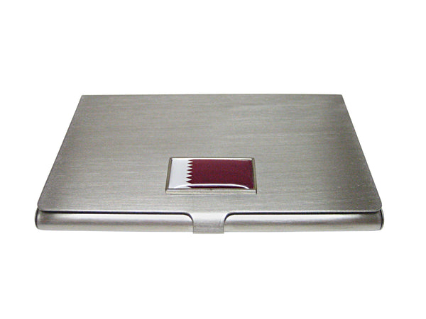 Thin Bordered Qatar Flag Pendant Business Card Holder