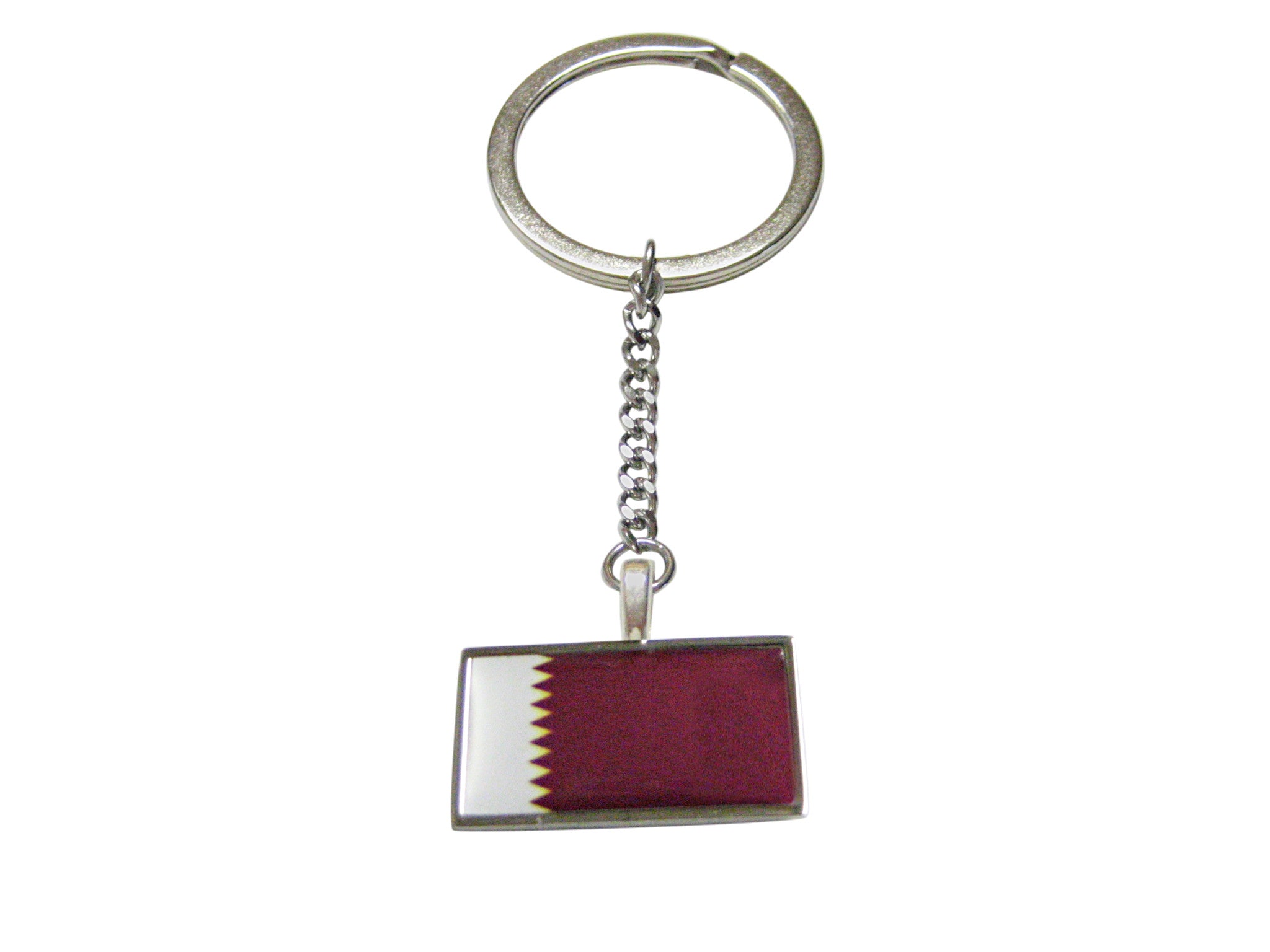 Thin Bordered Qatar Flag Pendant Keychain